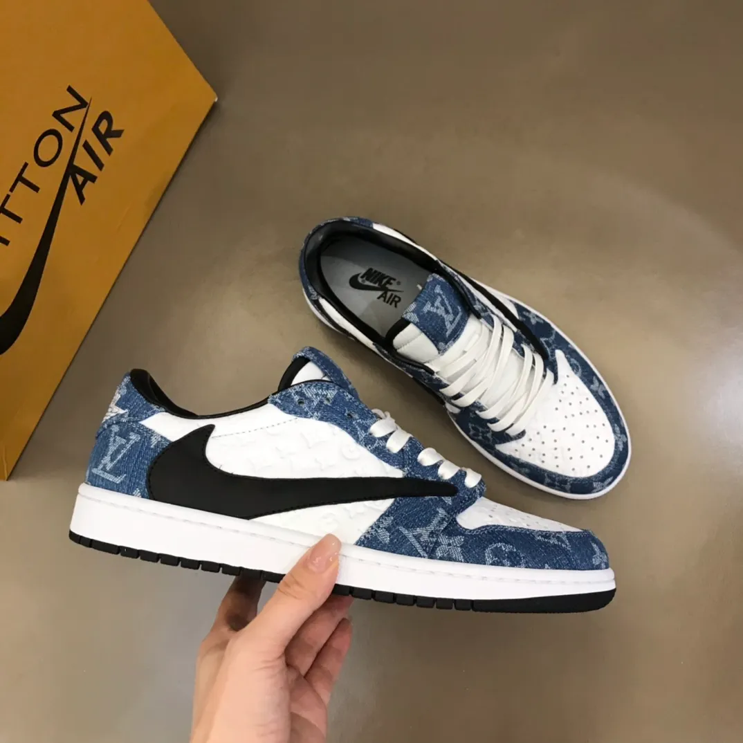 Men's shoes 💰p440 "*OUIS *UITTO* Nike" new original drawer box, co-branded low-top casual sneakers, this sneaker is completely made of denim canvas splicing leather, decorated with Louis Vuitton's iconic monogram and Damierl pattern with natural cowhide piping. The upper of this shoe combines LV’s most classic Monogram and Damier elements, giving it a sense of luxury and recognition! Size: 38-45